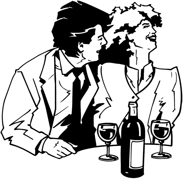 Man and woman sharing a bottle of wine vinyl sticker. Customize on line. Restaurants Bars Hotels 079-0280